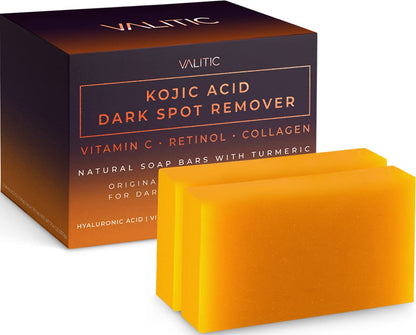 Kojic Acid Dark Spot Remover Soap Bars with Vitamin C, Retinol, Collagen, and Turmeric - Original Japanese Formula Enriched with Hyaluronic Acid, Vitamin E, Shea Butter, and Castile Olive Oil (2 Pack)