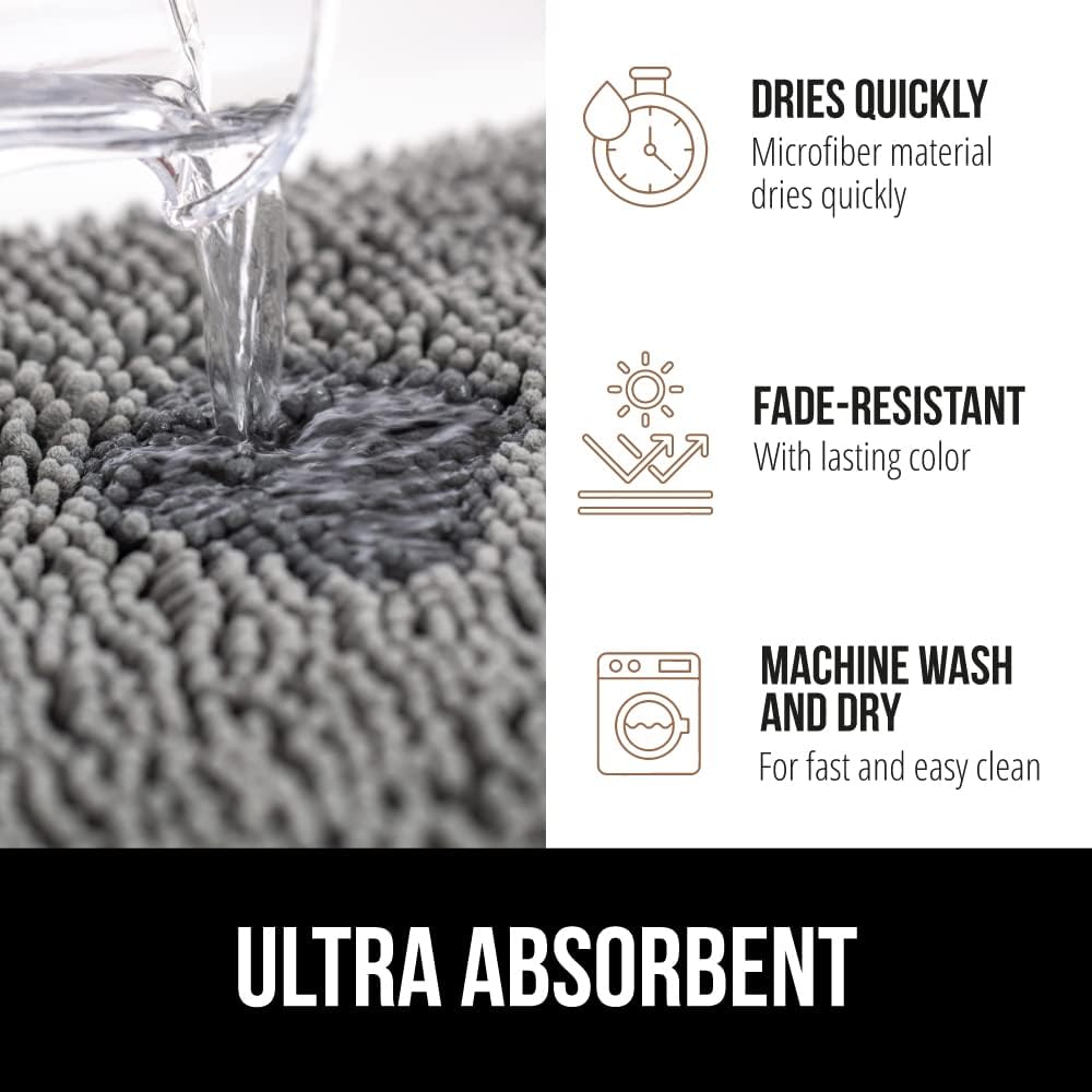 Bath Rug Mat, Thick Soft Absorbent Chenille, Quick Dry Microfiber Mats, Rubber Backing Washable Shower Floor Rugs, Bathmat Runner, US Designed Bathroom Home Decor Accessories 24X17, Grey