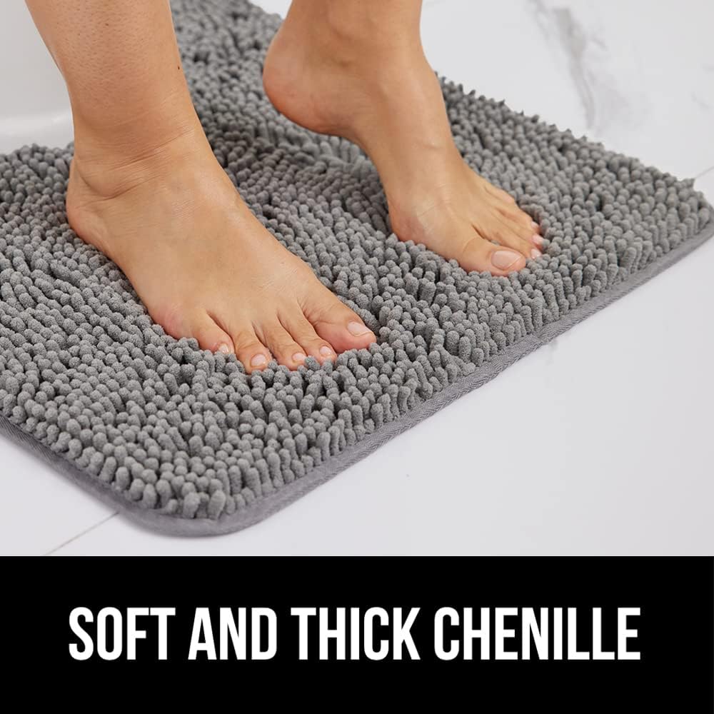 Bath Rug Mat, Thick Soft Absorbent Chenille, Quick Dry Microfiber Mats, Rubber Backing Washable Shower Floor Rugs, Bathmat Runner, US Designed Bathroom Home Decor Accessories 24X17, Grey