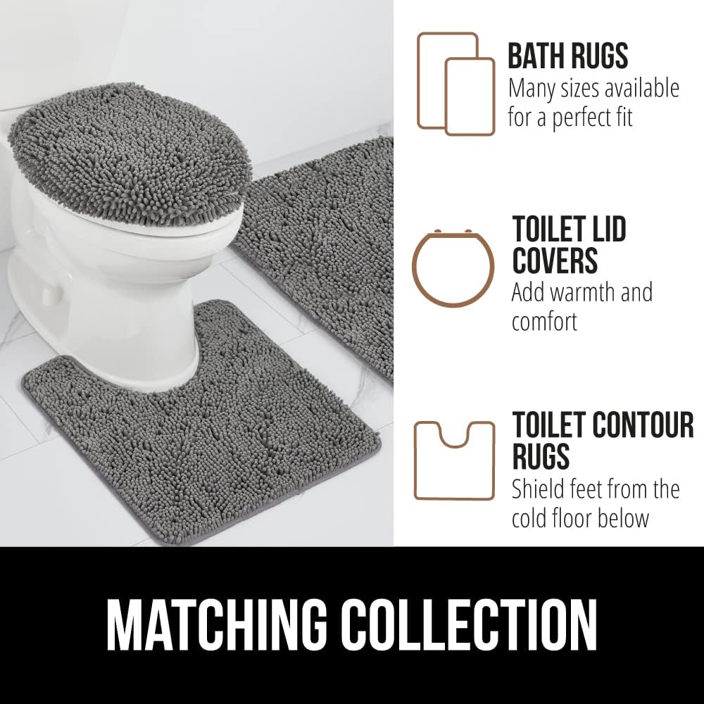 Bath Rug Mat, Thick Soft Absorbent Chenille, Quick Dry Microfiber Mats, Rubber Backing Washable Shower Floor Rugs, Bathmat Runner, US Designed Bathroom Home Decor Accessories 24X17, Grey