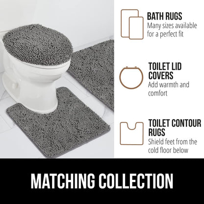 Bath Rug Mat, Thick Soft Absorbent Chenille, Quick Dry Microfiber Mats, Rubber Backing Washable Shower Floor Rugs, Bathmat Runner, US Designed Bathroom Home Decor Accessories 24X17, Grey
