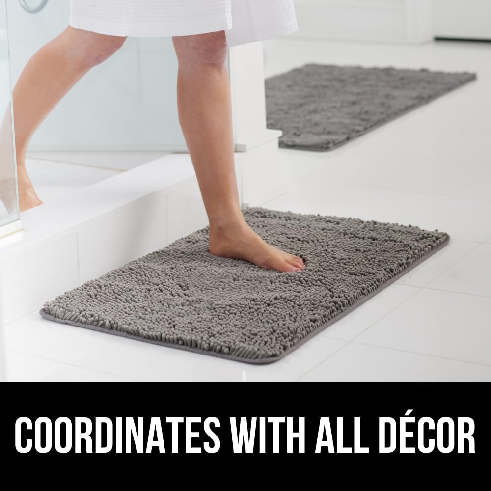 Bath Rug Mat, Thick Soft Absorbent Chenille, Quick Dry Microfiber Mats, Rubber Backing Washable Shower Floor Rugs, Bathmat Runner, US Designed Bathroom Home Decor Accessories 24X17, Grey
