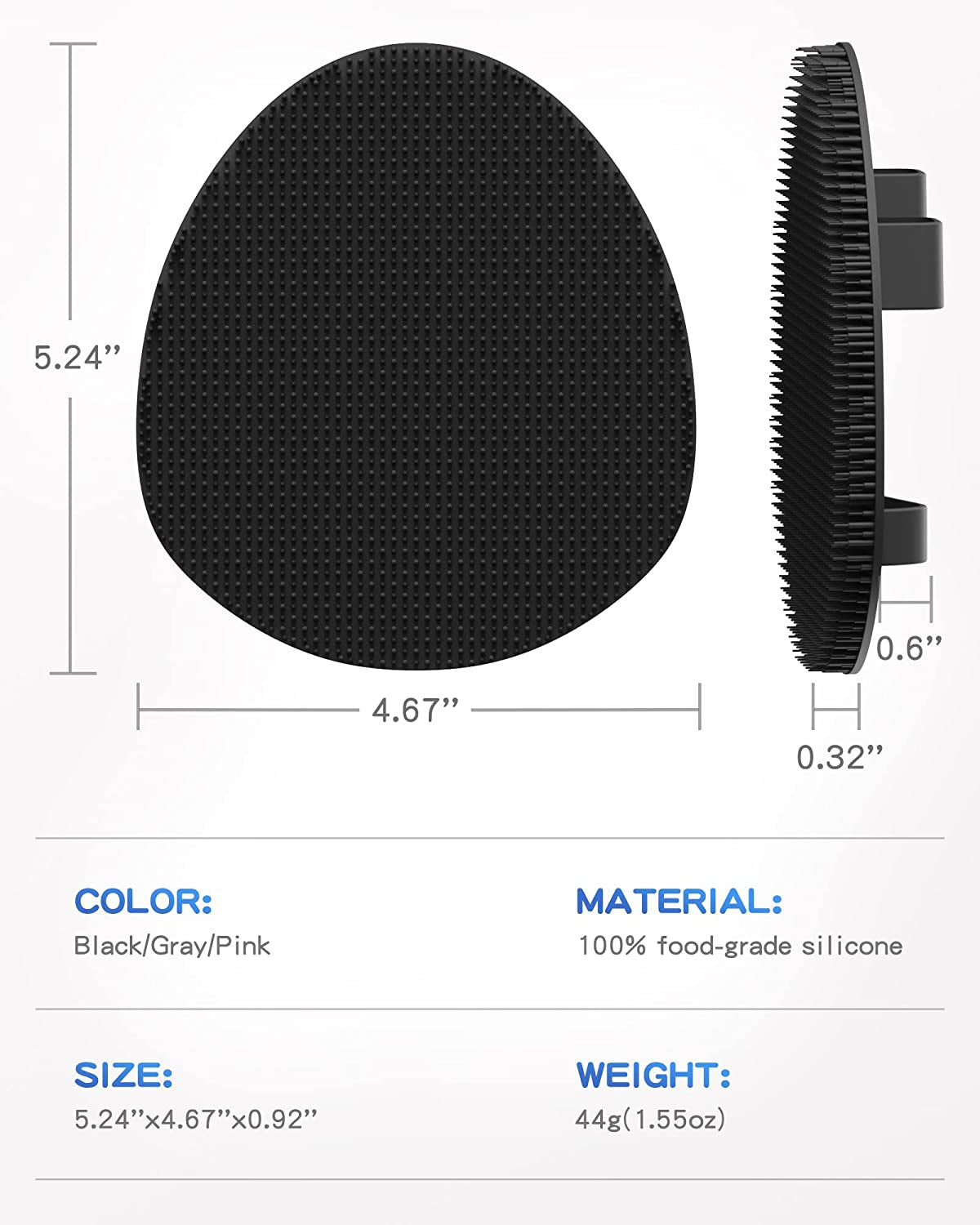 Silicone Back Scrubber and Soft Bath Glove Set - Exfoliating Body Scrubber and Lathering Shower Brush Combo with Complimentary Hook (Black)