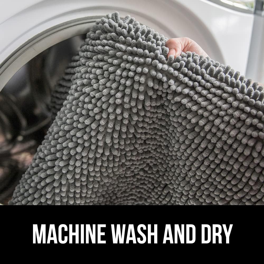 Bath Rug Mat, Thick Soft Absorbent Chenille, Quick Dry Microfiber Mats, Rubber Backing Washable Shower Floor Rugs, Bathmat Runner, US Designed Bathroom Home Decor Accessories 24X17, Grey