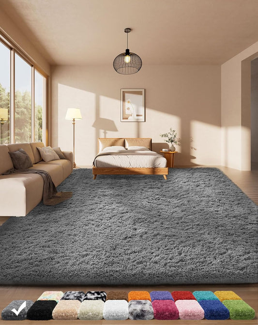 Area Rugs for Bedroom, Upgrade Non-Slip Grey Fluffy Soft Shag Carpet, Indoor Floor Gray 4X6 Fuzzy Shaggy Living Room Plush Rug for Kids Home Dorm Decor Aesthetic