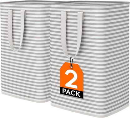 2 Pack Laundry Hamper Large Collapsible Laundry Baskets, Freestanding Waterproof Clothes Hamper with Easy Carry Handles in Laundry Room Bedroom Bathroom College Dorm for Adults, Grey, 2 X 80L