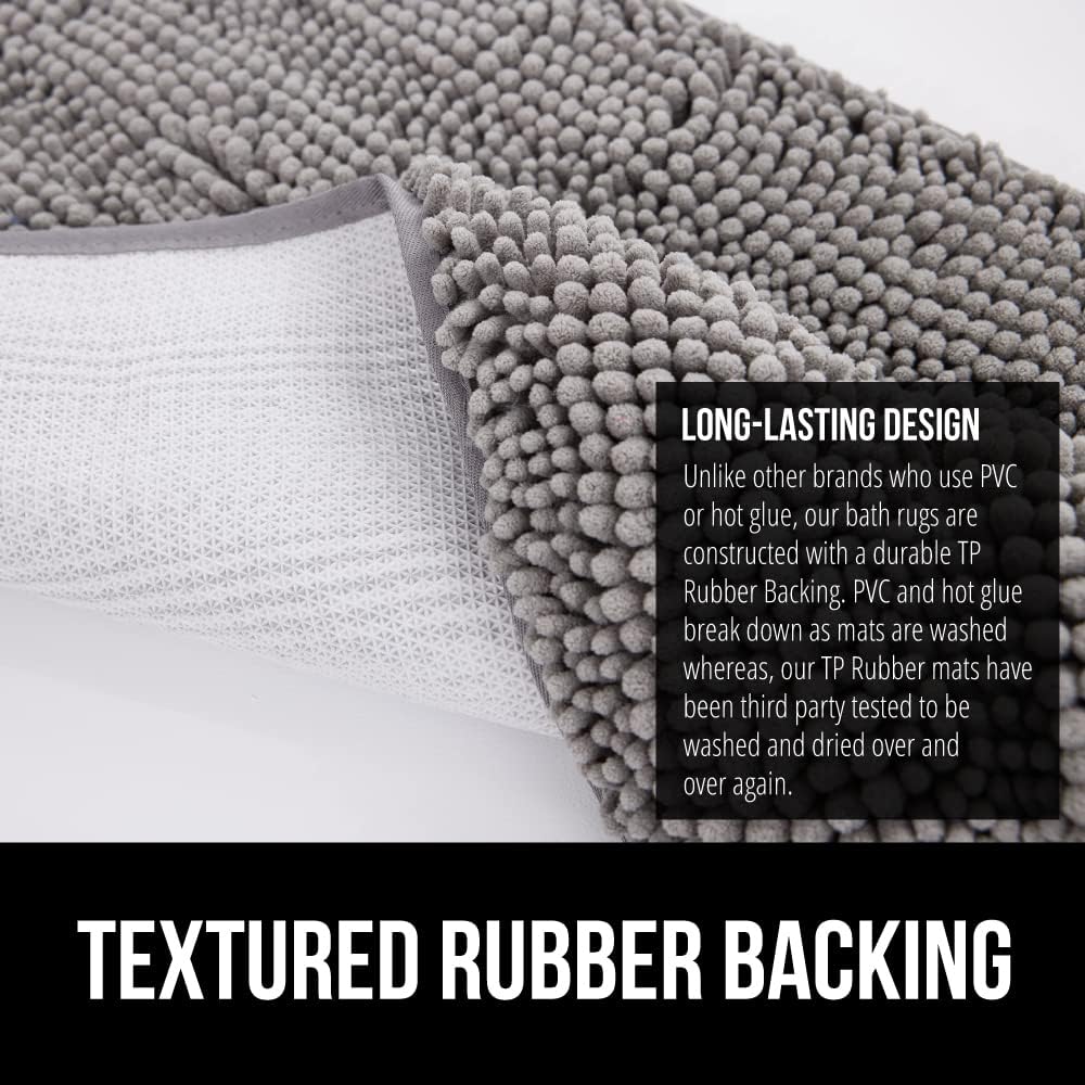 Bath Rug Mat, Thick Soft Absorbent Chenille, Quick Dry Microfiber Mats, Rubber Backing Washable Shower Floor Rugs, Bathmat Runner, US Designed Bathroom Home Decor Accessories 24X17, Grey