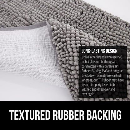 Bath Rug Mat, Thick Soft Absorbent Chenille, Quick Dry Microfiber Mats, Rubber Backing Washable Shower Floor Rugs, Bathmat Runner, US Designed Bathroom Home Decor Accessories 24X17, Grey