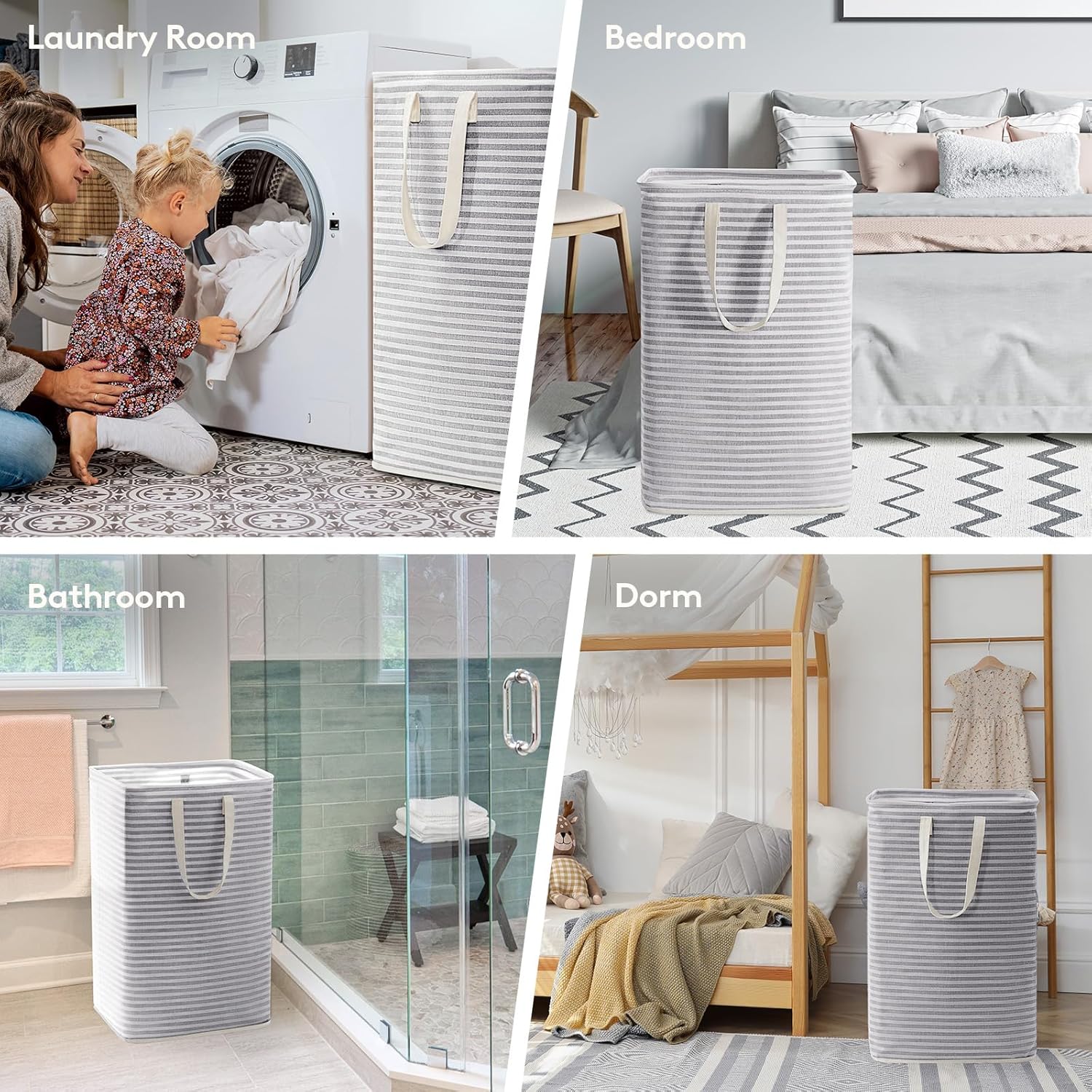 2 Pack Laundry Hamper Large Collapsible Laundry Baskets, Freestanding Waterproof Clothes Hamper with Easy Carry Handles in Laundry Room Bedroom Bathroom College Dorm for Adults, Grey, 2 X 80L