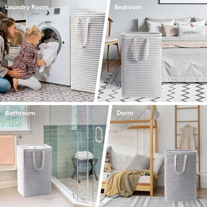 2 Pack Laundry Hamper Large Collapsible Laundry Baskets, Freestanding Waterproof Clothes Hamper with Easy Carry Handles in Laundry Room Bedroom Bathroom College Dorm for Adults, Grey, 2 X 80L