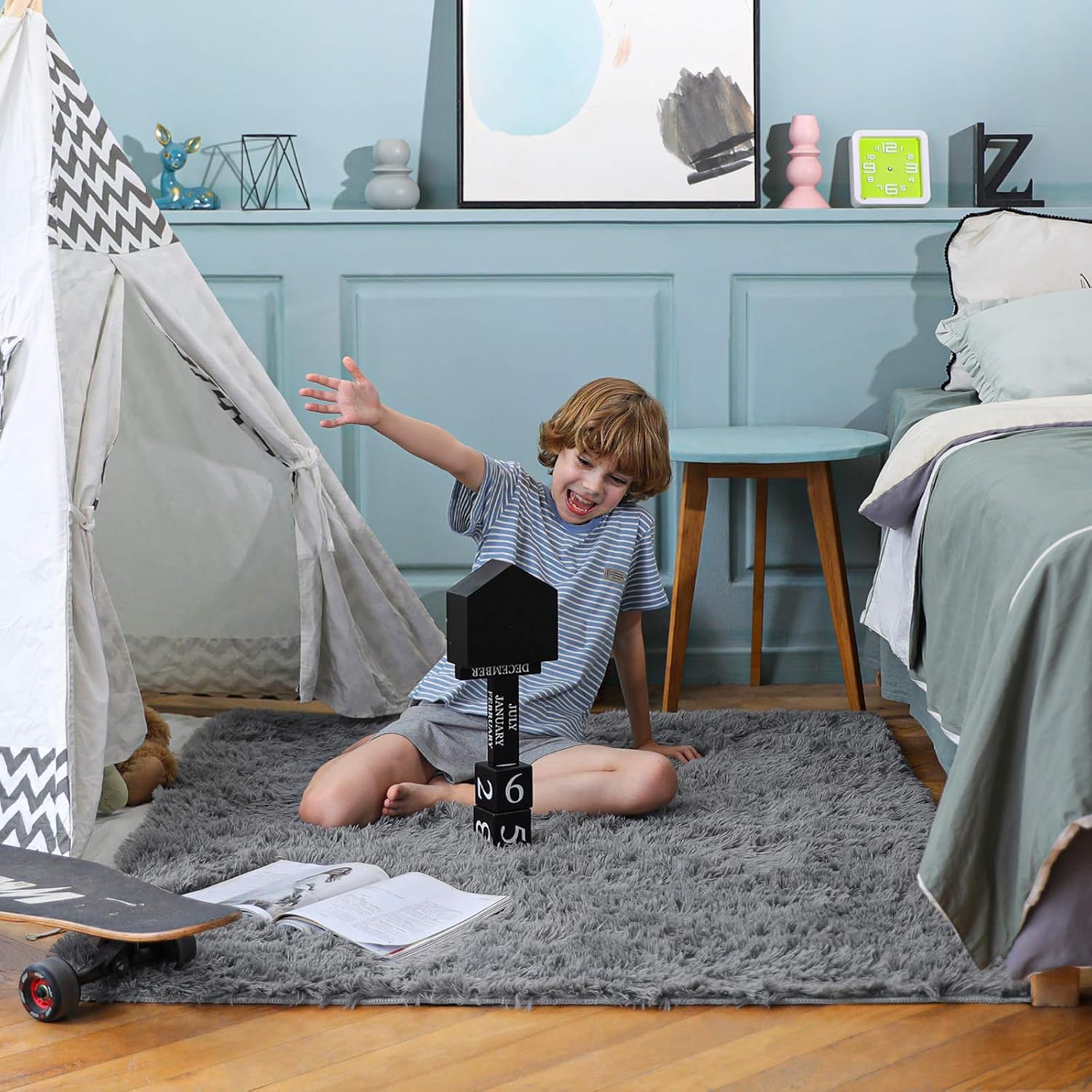 Area Rugs for Bedroom, Upgrade Non-Slip Grey Fluffy Soft Shag Carpet, Indoor Floor Gray 4X6 Fuzzy Shaggy Living Room Plush Rug for Kids Home Dorm Decor Aesthetic