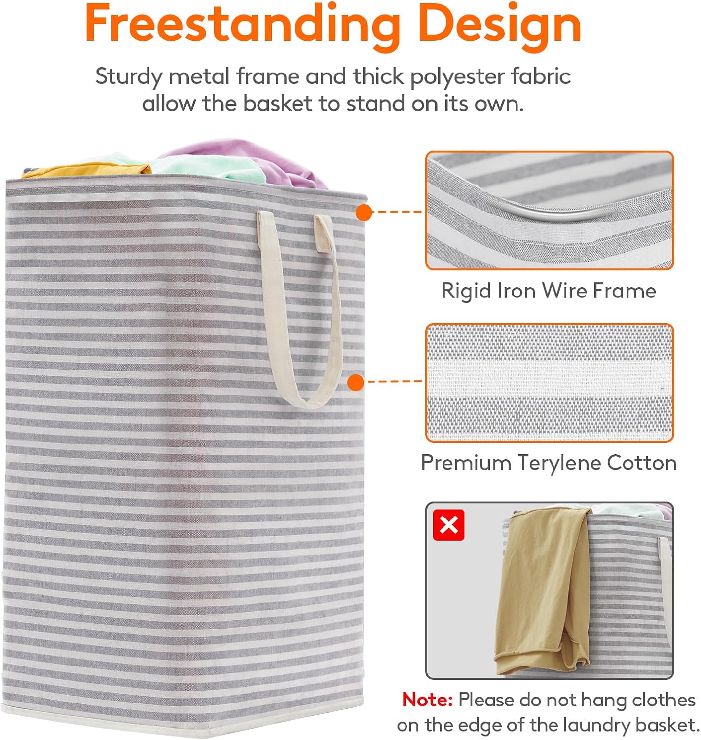 2 Pack Laundry Hamper Large Collapsible Laundry Baskets, Freestanding Waterproof Clothes Hamper with Easy Carry Handles in Laundry Room Bedroom Bathroom College Dorm for Adults, Grey, 2 X 80L