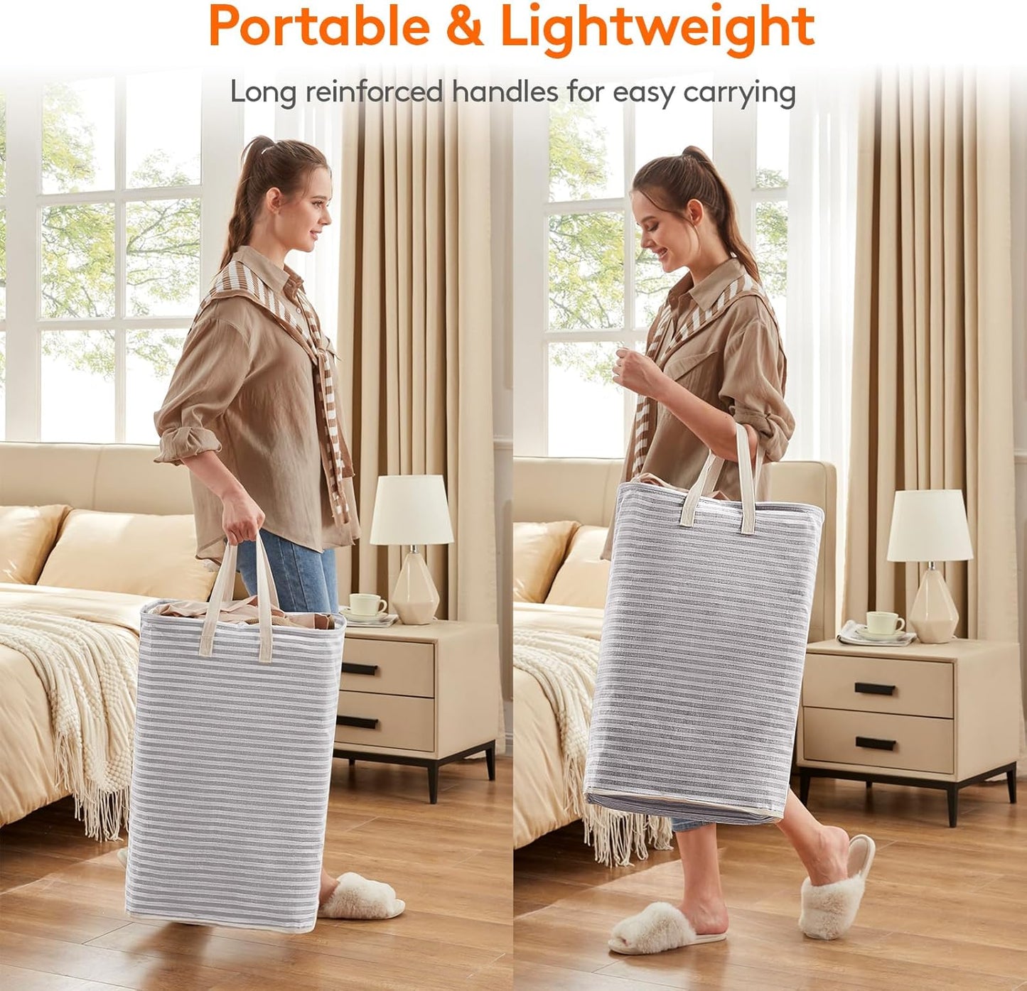2 Pack Laundry Hamper Large Collapsible Laundry Baskets, Freestanding Waterproof Clothes Hamper with Easy Carry Handles in Laundry Room Bedroom Bathroom College Dorm for Adults, Grey, 2 X 80L