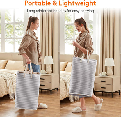 2 Pack Laundry Hamper Large Collapsible Laundry Baskets, Freestanding Waterproof Clothes Hamper with Easy Carry Handles in Laundry Room Bedroom Bathroom College Dorm for Adults, Grey, 2 X 80L