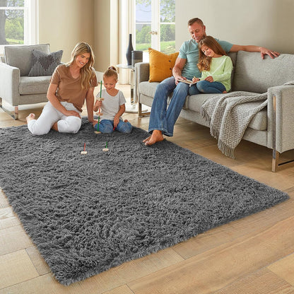 Area Rugs for Bedroom, Upgrade Non-Slip Grey Fluffy Soft Shag Carpet, Indoor Floor Gray 4X6 Fuzzy Shaggy Living Room Plush Rug for Kids Home Dorm Decor Aesthetic