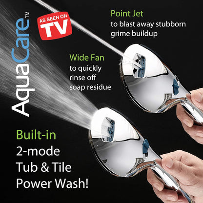 High-Pressure 8-Function Handheld Shower Head with Anti-Clog Nozzles and Integrated Power Wash for Tub, Tile, and Pet Cleaning - Includes 6-Foot Stainless Steel Hose and Wall/Overhead Brackets