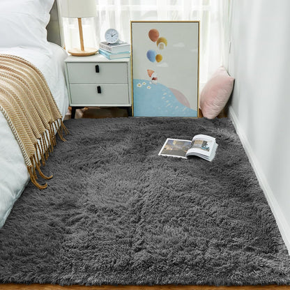 Area Rugs for Bedroom, Upgrade Non-Slip Grey Fluffy Soft Shag Carpet, Indoor Floor Gray 4X6 Fuzzy Shaggy Living Room Plush Rug for Kids Home Dorm Decor Aesthetic