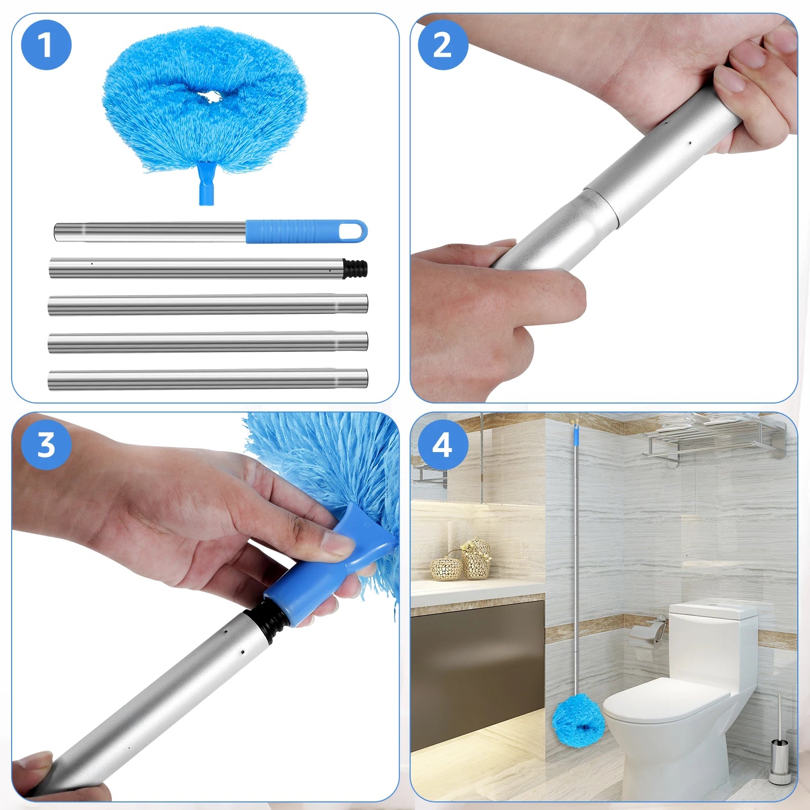 Ceiling Fan Cleaner Duster with 2 Detachable Dusting Head Ceiling Fan Blade Cleaner with Extension Pole Adjusts