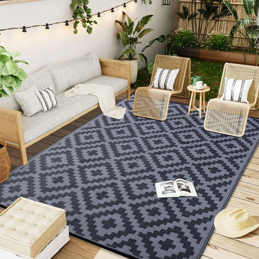 Outdoor Waterproof Rugs Reversible Plastic Straw Patio Carpets for Indoor Outdoor Deck Backyard Family Picnic Balcony Rug