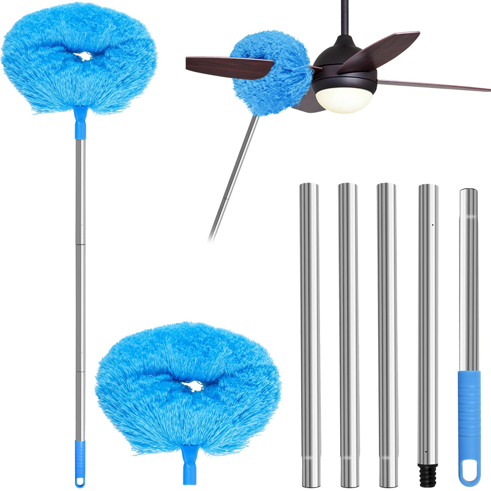 Ceiling Fan Cleaner Duster with 2 Detachable Dusting Head Ceiling Fan Blade Cleaner with Extension Pole Adjusts
