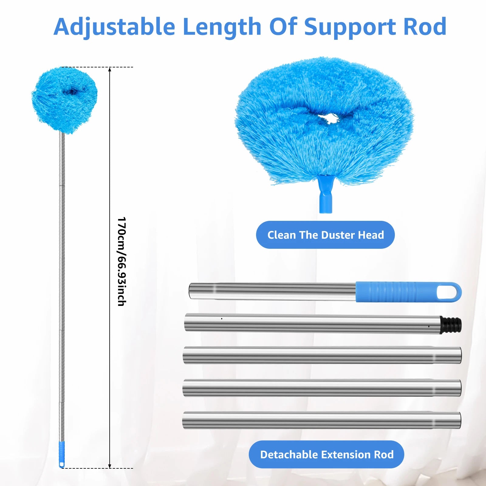 Ceiling Fan Cleaner Duster with 2 Detachable Dusting Head Ceiling Fan Blade Cleaner with Extension Pole Adjusts