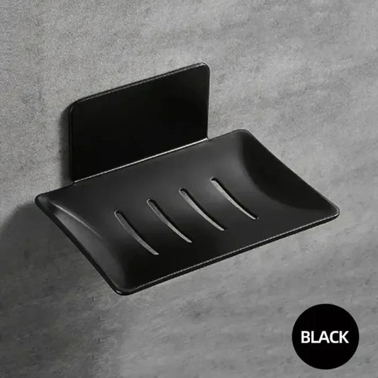 1Pc Black Carbon Steel Soap Box, Non Perforated Wall Mounted Bathroom Soap Box, Bathroom Soap Holder, Soap Storage Rack
