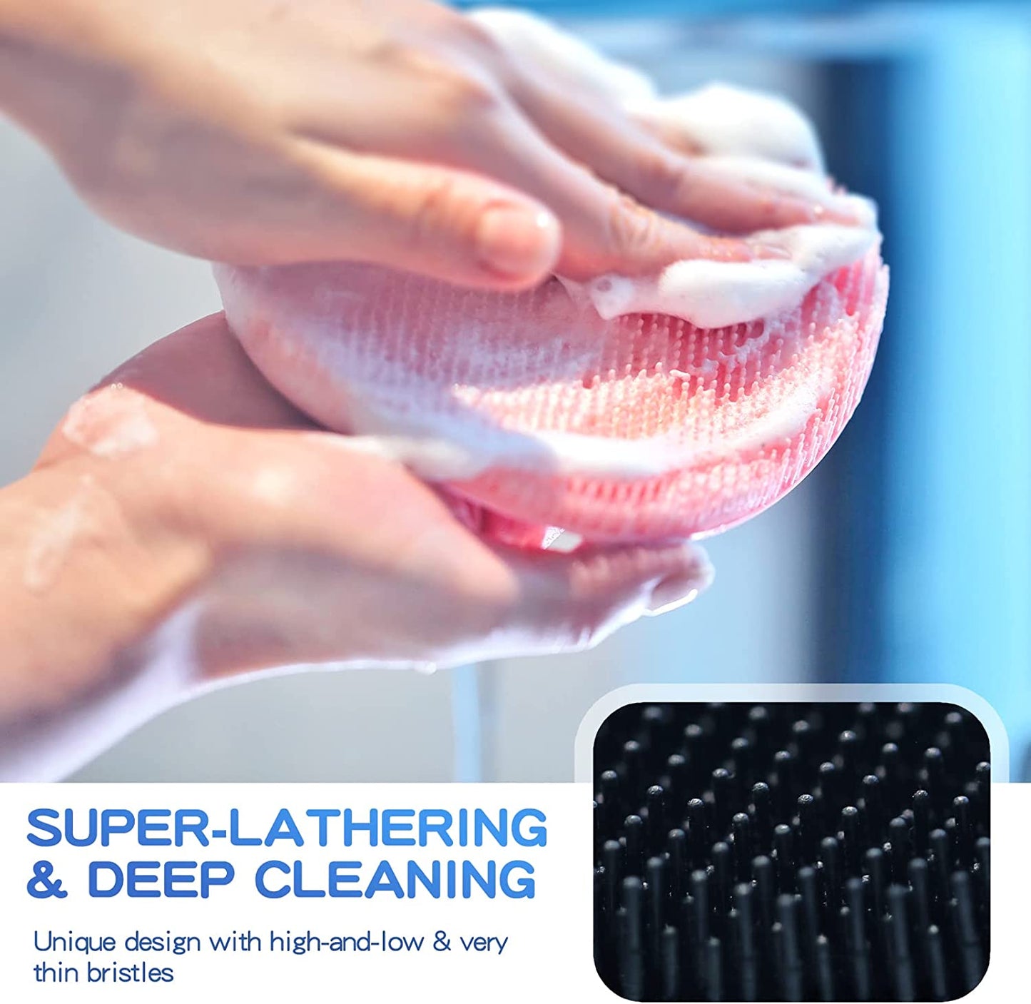 Silicone Back Scrubber and Soft Bath Glove Set - Exfoliating Body Scrubber and Lathering Shower Brush Combo with Complimentary Hook (Black)