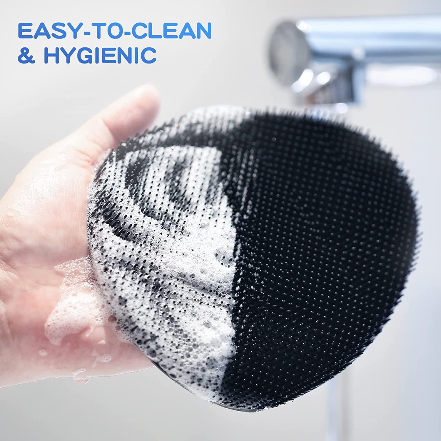 Silicone Back Scrubber and Soft Bath Glove Set - Exfoliating Body Scrubber and Lathering Shower Brush Combo with Complimentary Hook (Black)